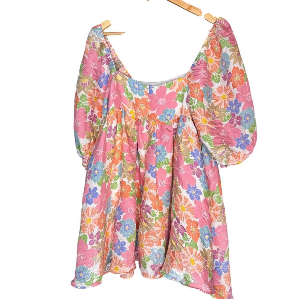 Storia Floral Puff Sleeve Babydoll Dress Medium Cottagecore Pastel Spring Easter